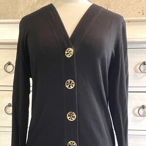 Tory Burch 100% Wool Cardigan in Black and Gold